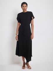 Negro - Vestido drapeado asimétrico a media pierna de Mint Velvet - Imagen 4 de 8