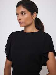 Negro - Vestido drapeado asimétrico a media pierna de Mint Velvet - Imagen 6 de 8