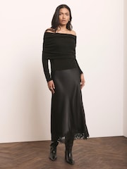Mint Velvet Black Satin Lace Maxi Skirt - Image 2 of 5