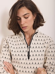 Mint Velvet White /Black Jacquard Half Zip Top - Image 3 of 8