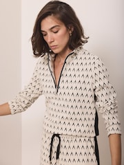 Mint Velvet White /Black Jacquard Half Zip Top - Image 4 of 8