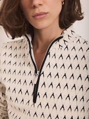Mint Velvet White /Black Jacquard Half Zip Top - Image 6 of 8