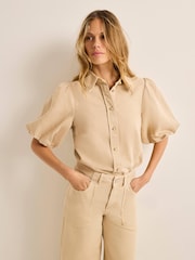 Mint Velvet Natural Denim Puff Sleeve Shirt - Image 5 of 8
