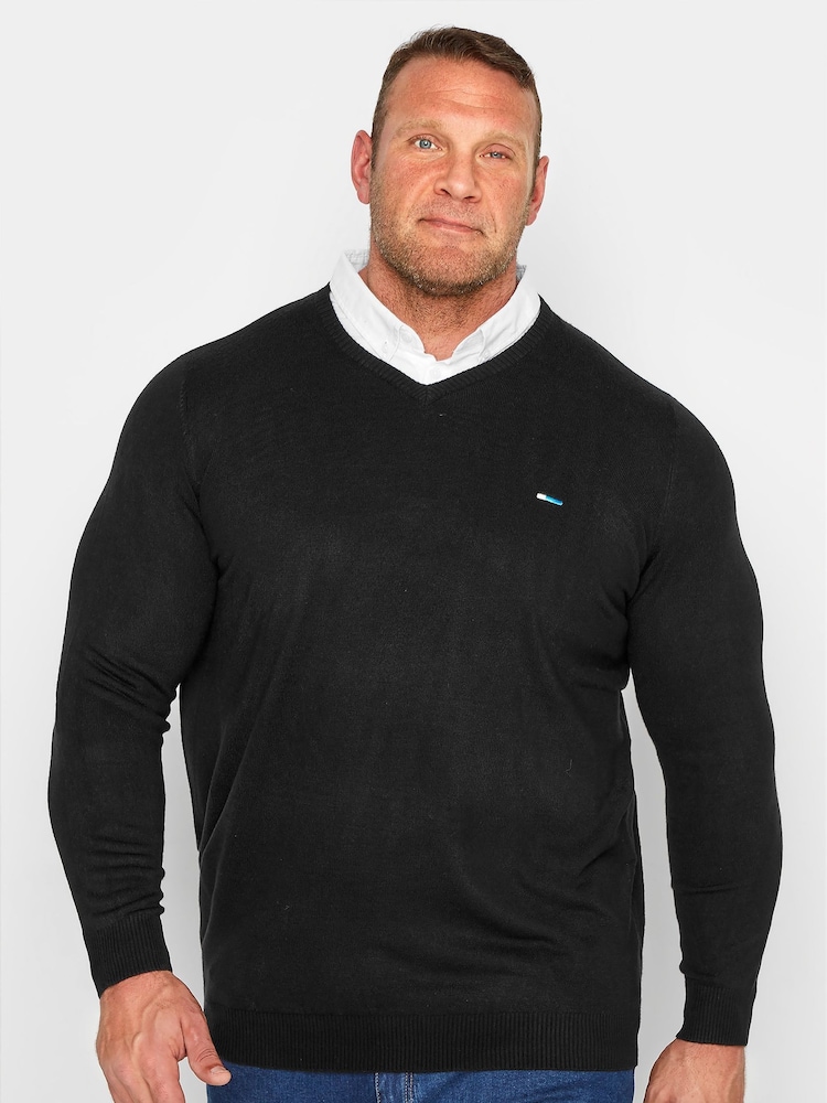 BadRhino Big & Tall Black Shirt Insert V Neck Jumper - Image 1 of 3