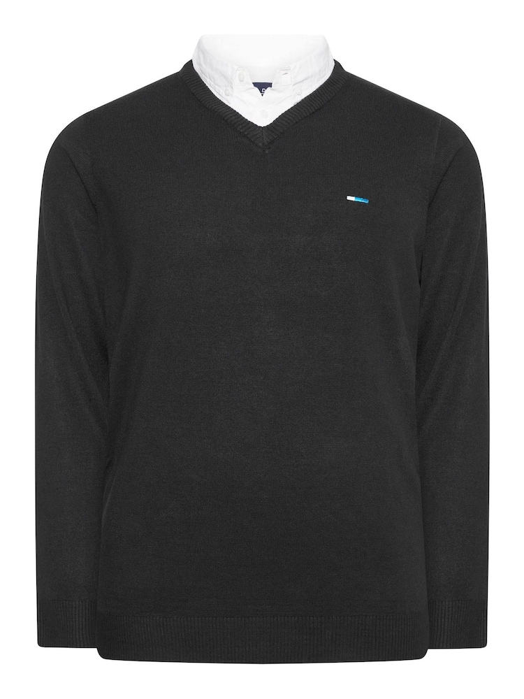 BadRhino Big & Tall Black Shirt Insert V Neck Jumper - Image 2 of 3