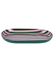 Present Time Retro Green W. Soft Pink Tray Animado Oval Small Plate - Image 1 of 4