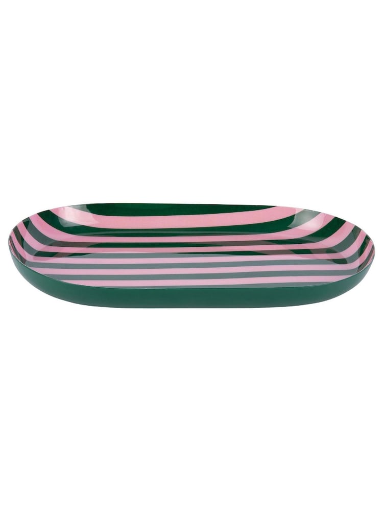 Present Time Retro Green W. Soft Pink Tray Animado Oval Small Plate - Image 1 of 4 Present Time Retro Green W. Soft Pink Tray Animado Oval Small Plate - Image 1 of 4