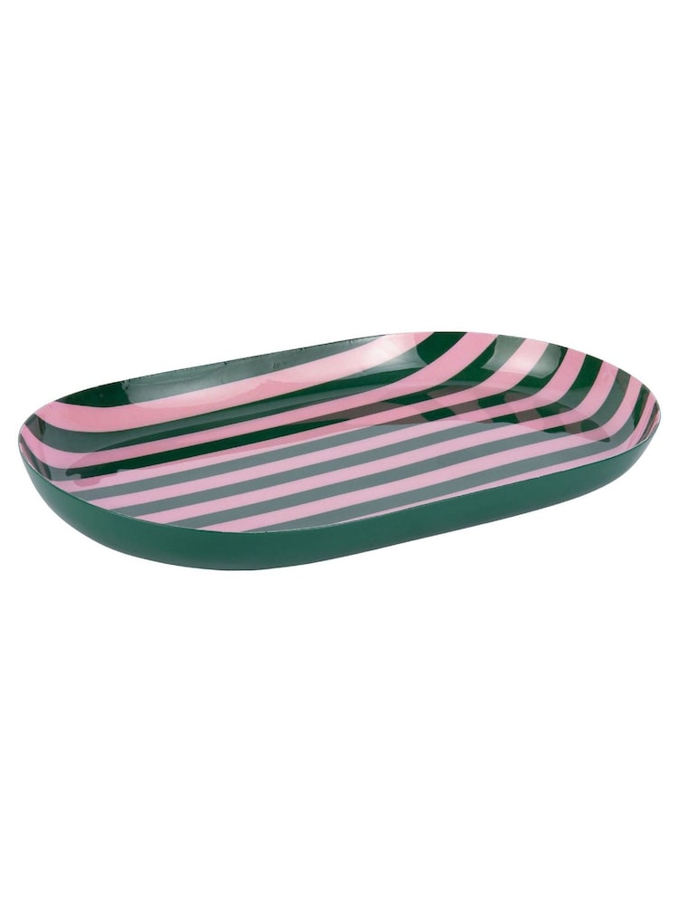 Present Time Retro Green W. Soft Pink Tray Animado Oval Small Plate - Image 2 of 4 Present Time Retro Green W. Soft Pink Tray Animado Oval Small Plate - Image 2 of 4