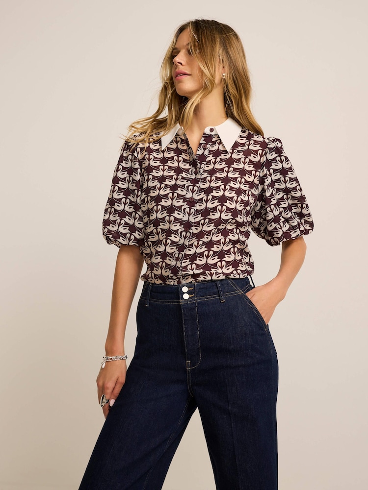 Mint Velvet Red Swan Print Shirt - Image 2 of 8 Mint Velvet Red Swan Print Shirt - Image 2 of 8