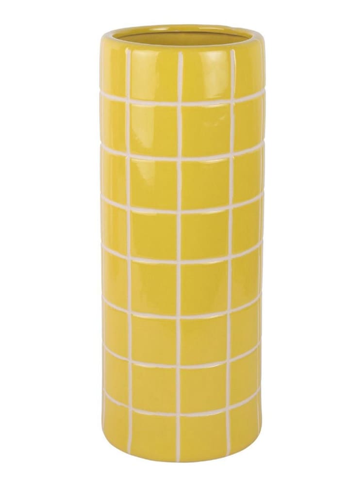 Present Time Citrine yellow Retro Tiles Round Large Vase - Image 2 of 2 Present Time Citrine yellow Retro Tiles Round Large Vase - Image 2 of 2