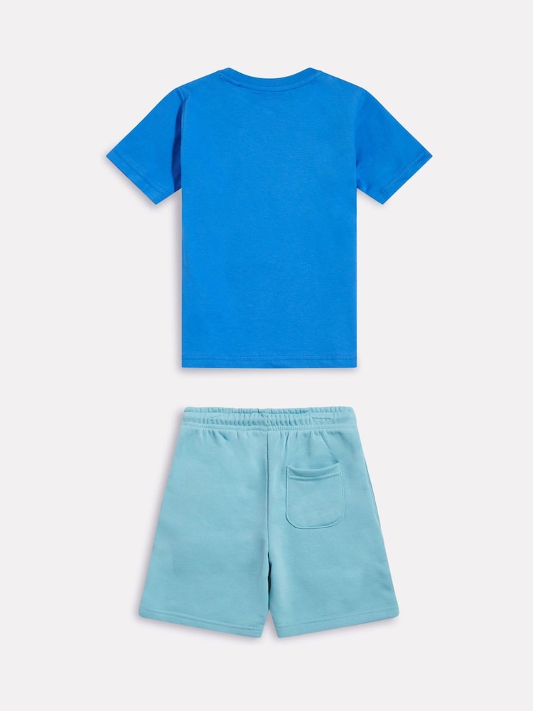 New Balance Blue Stacked Logo T-Shirt & FT Shorts Set - Image 2 of 3