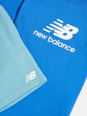 New Balance Blue Stacked Logo T-Shirt & FT Shorts Set - Image 3 of 3