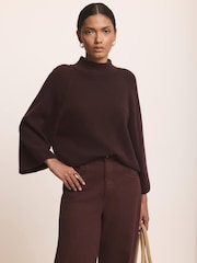 Mint Velvet Red Cotton Blend High Neck Top - Image 2 of 7