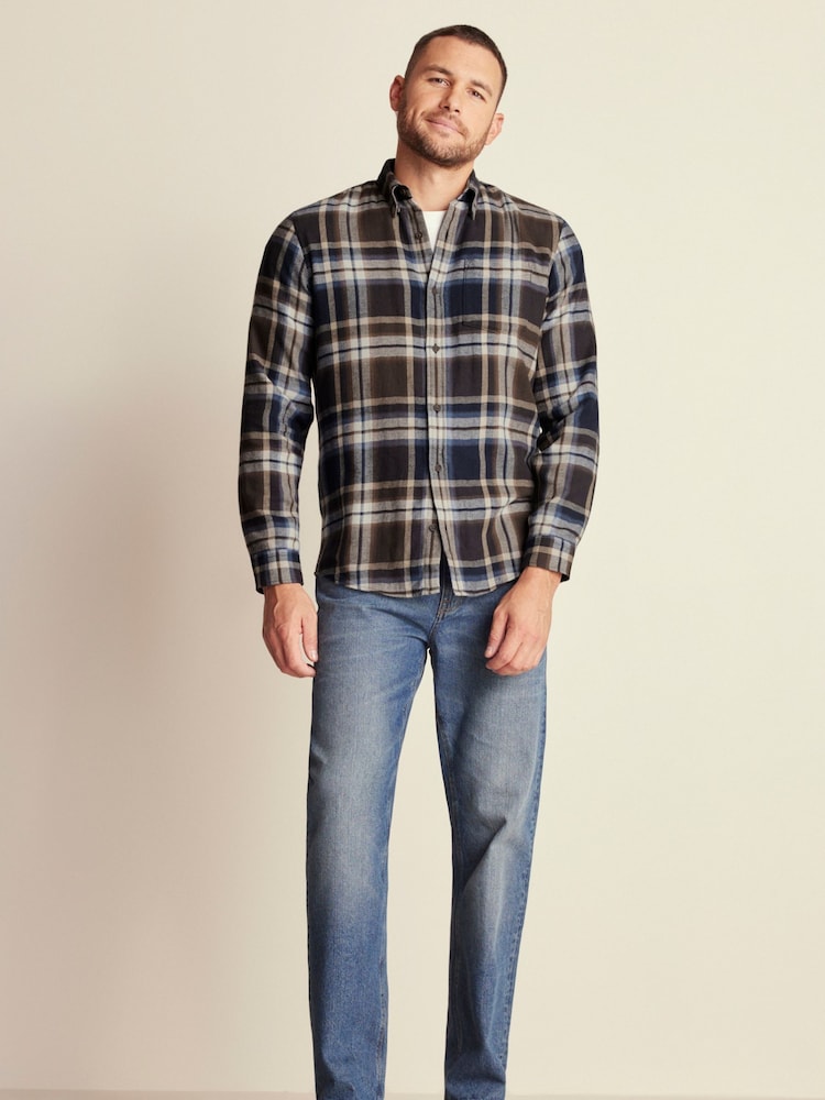 Navy Blue Check Long Sleeve Shirt - Image 2 of 7 Navy Blue Check Long Sleeve Shirt - Image 2 of 7