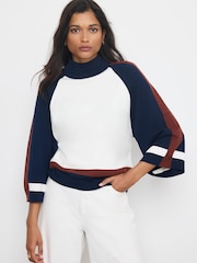 Mint Velvet Cream Colour Block Wide Sleeve Knit Top - Image 1 of 7
