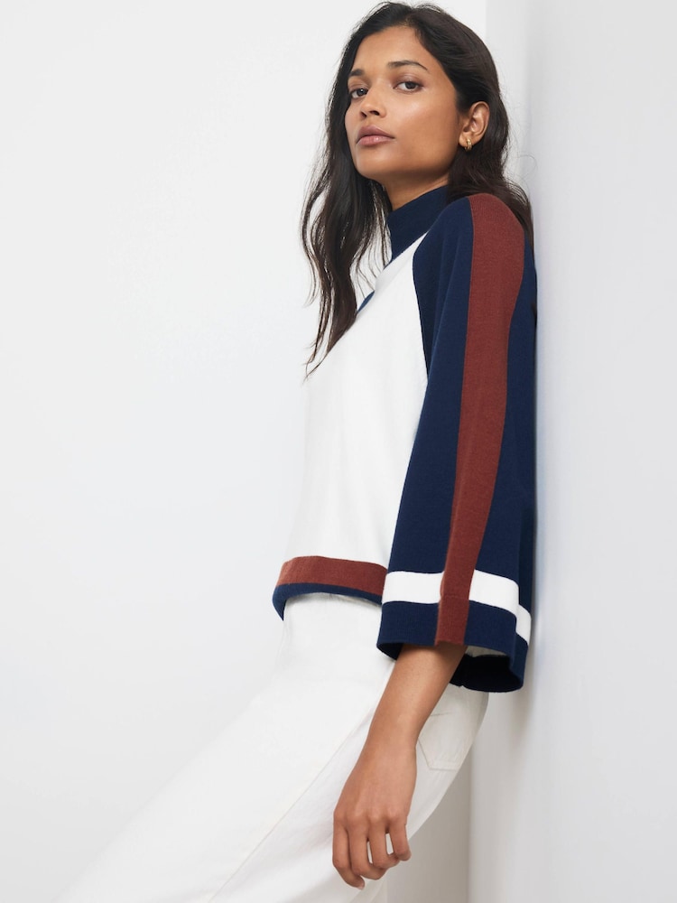 Mint Velvet Cream Colour Block Wide Sleeve Knit Top - Image 2 of 7
