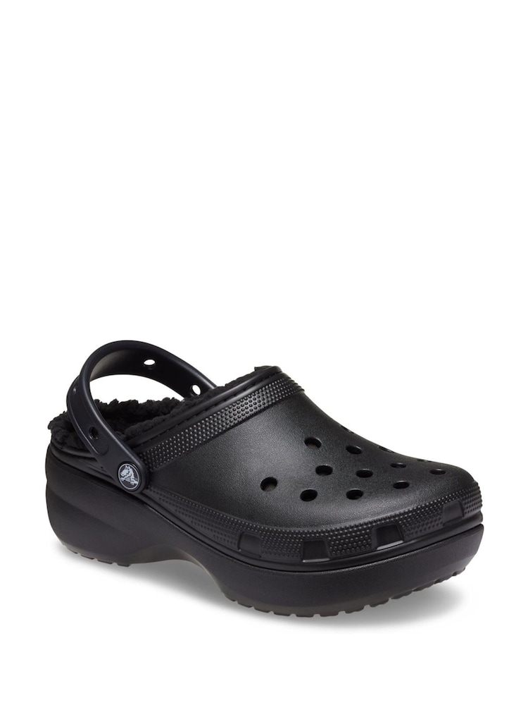 Crocs Black Classic Fluffy Lined Platform Clogs - Image 2 of 4