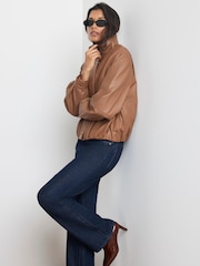 Mint Velvet Brown Funnel Neck Leather Jacket - Image 2 of 8