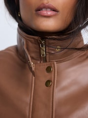 Mint Velvet Brown Funnel Neck Leather Jacket - Image 6 of 8