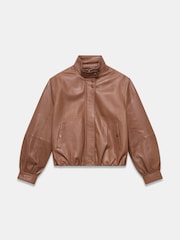 Mint Velvet Brown Funnel Neck Leather Jacket - Image 7 of 8