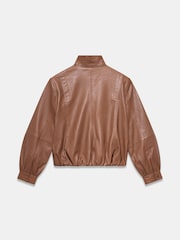 Mint Velvet Brown Funnel Neck Leather Jacket - Image 8 of 8