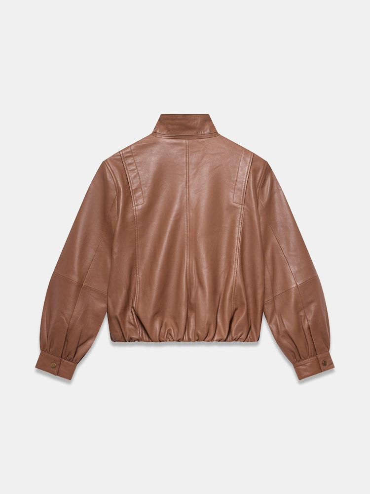 Mint Velvet Brown Funnel Neck Leather Jacket - Image 8 of 8