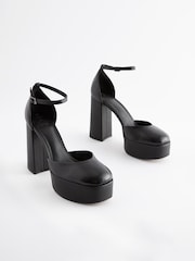 Black Signature Leather Platform Closed Toe Heels - Image 1 of 5