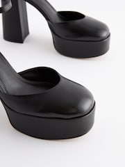 Black Signature Leather Platform Closed Toe Heels - Image 3 of 5