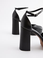 Black Signature Leather Platform Closed Toe Heels - Image 4 of 5