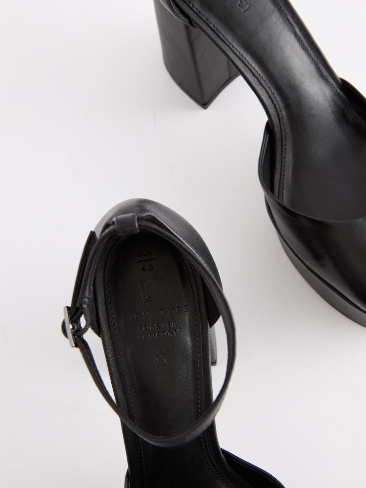 Black Signature Leather Platform Closed Toe Heels - Image 5 of 5