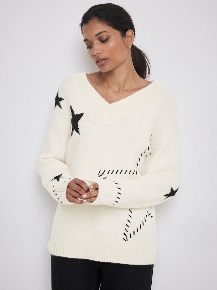Mint Velvet Cream Star Knit Jumper - Image 2 of 7 Mint Velvet Cream Star Knit Jumper - Image 2 of 7