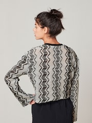 Black/White Zig Zag Stripe Crochet Crew Neck Jumper - Image 3 of 4