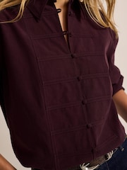 Mint Velvet Red Cotton Blend Knot Button Shirt - Image 3 of 7