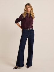 Mint Velvet Red Cotton Blend Knot Button Shirt - Image 4 of 7