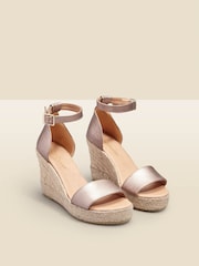 Sosandar Gold Leather High Wedge Ankle Strap Espadrille Sandals - Image 4 of 5