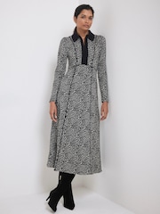Mint Velvet Animal Print Jacquard Midi Dress - Obraz 1 z 7
