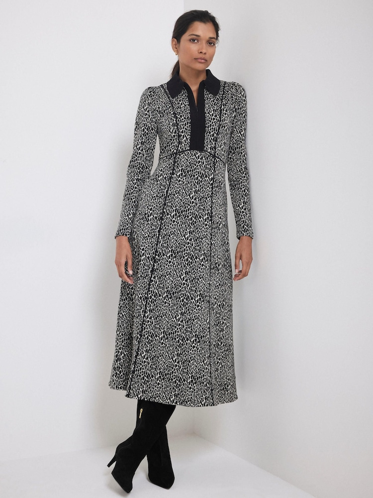 Mint Velvet Animal Print Jacquard Midi Dress - Obraz 1 z 7