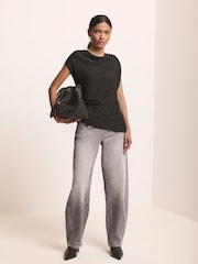 Mint Velvet Black Checked Satin Drape Detail Top - Image 3 of 7