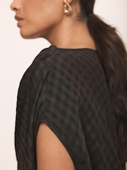 Mint Velvet Black Checked Satin Drape Detail Top - Image 4 of 7