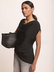Mint Velvet Black Checked Satin Drape Detail Top - Image 5 of 7