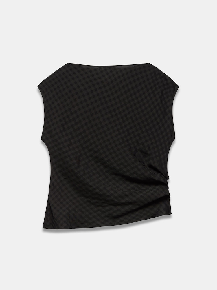 Mint Velvet Black Checked Satin Drape Detail Top - Image 7 of 7 Mint Velvet Black Checked Satin Drape Detail Top - Image 7 of 7