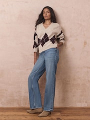Mint Velvet Natural Argyle V-Neck Jumper - Image 5 of 7