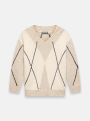 Mint Velvet Natural Argyle V-Neck Jumper - Image 6 of 7