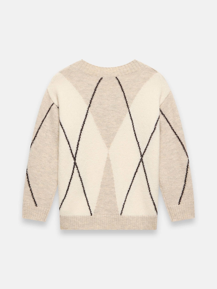 Mint Velvet Natural Argyle V-Neck Jumper - Image 7 of 7 Mint Velvet Natural Argyle V-Neck Jumper - Image 7 of 7
