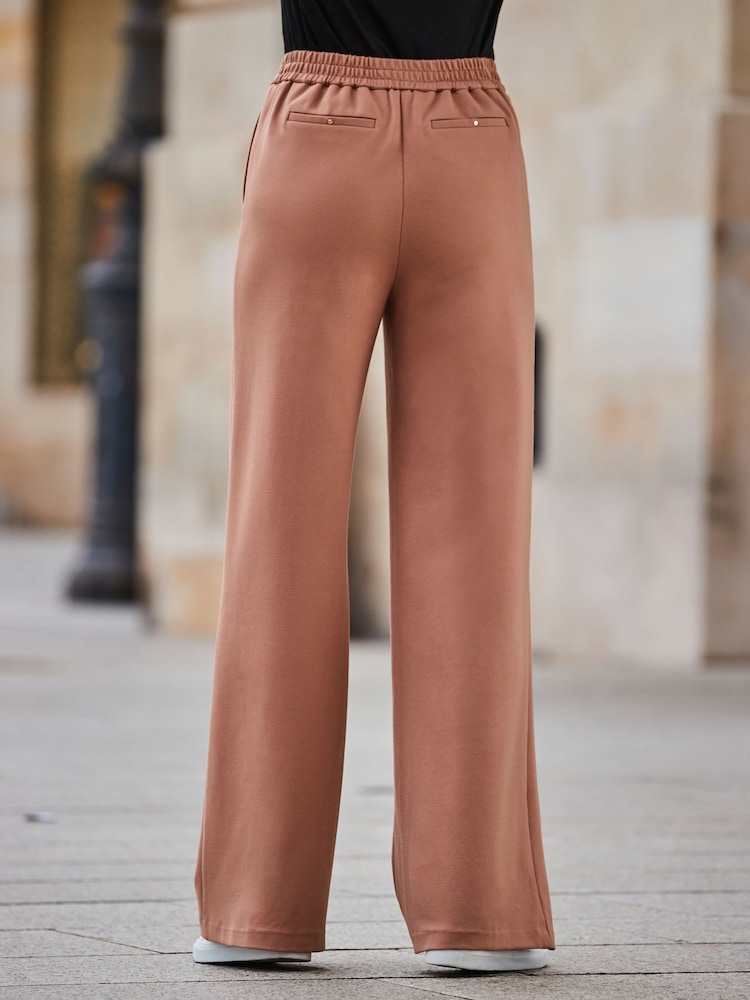 Sosandar Natural Pleated Wide Leg Ponte Trousers - Image 2 of 5