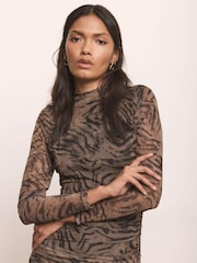 Mint Velvet Brown Mesh Midi Dress - Image 5 of 8