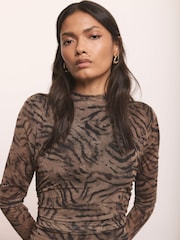 Mint Velvet Brown Mesh Midi Dress - Image 6 of 8