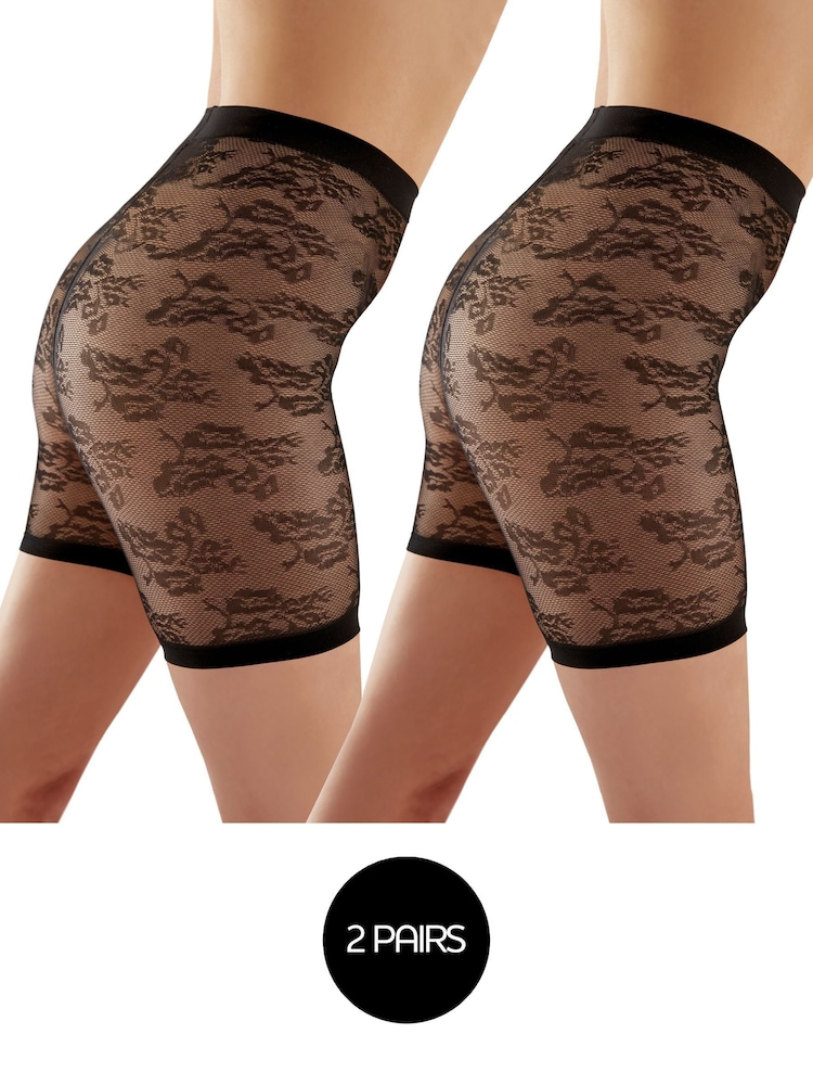 Schwarz - Pretty Polly Nicht scheuernde Shorts aus Spitze im 2er-Pack - Bild 2 von 3