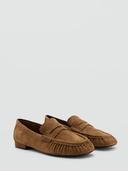 Mango Brown Suede Ruched Loafers - Image 1 of 3