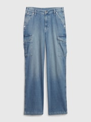 Gap Light Indigo Blue 90s Mid Rise Loose Cargo Jeans - Image 1 of 5